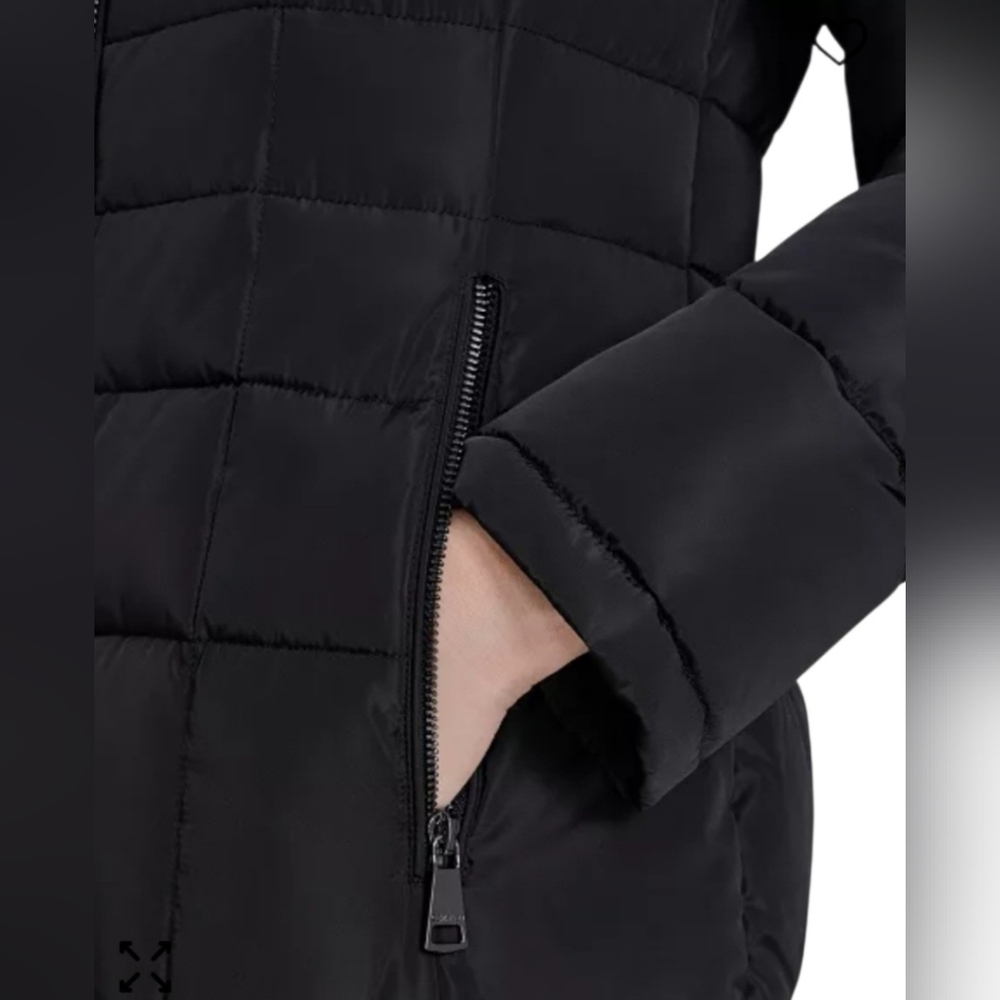 Women Calvin Klein Hooded Stand Collar Long Puffer Coat Black Medium MSRP $285 - Picture 4 of 16